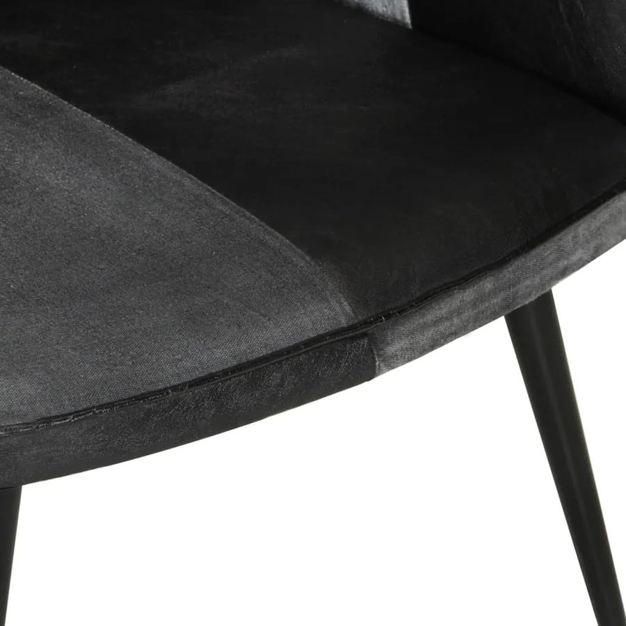 Chaise à oreilles Noir et gris Cuir véritable - 9