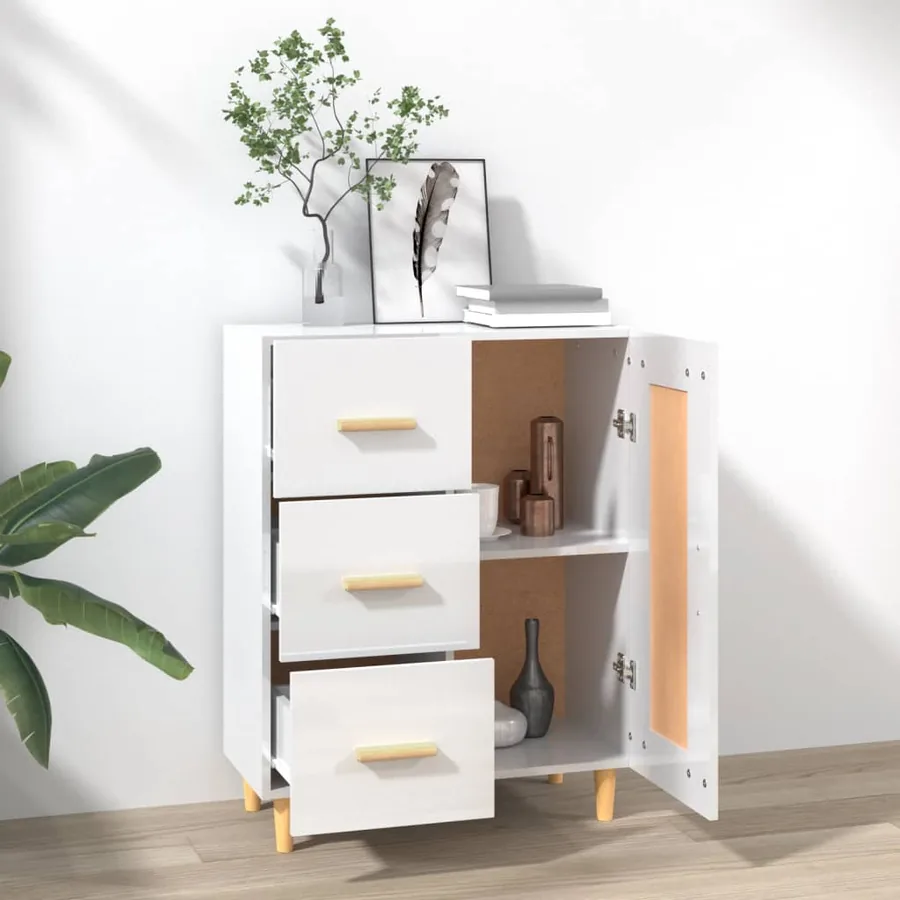 Buffet Blanc brillant 69,5x34x90 cm Bois d'ingénierie - 3