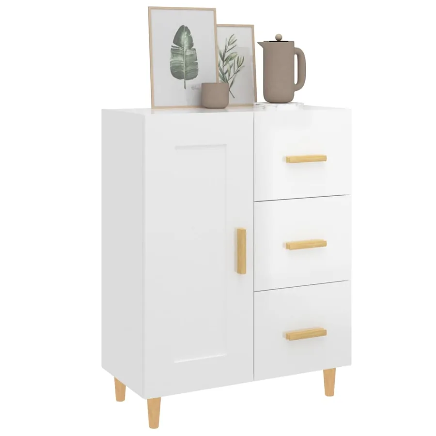 Buffet Blanc brillant 69,5x34x90 cm Bois d'ingénierie - 4