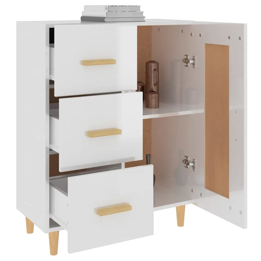 Buffet Blanc brillant 69,5x34x90 cm Bois d'ingénierie - 5
