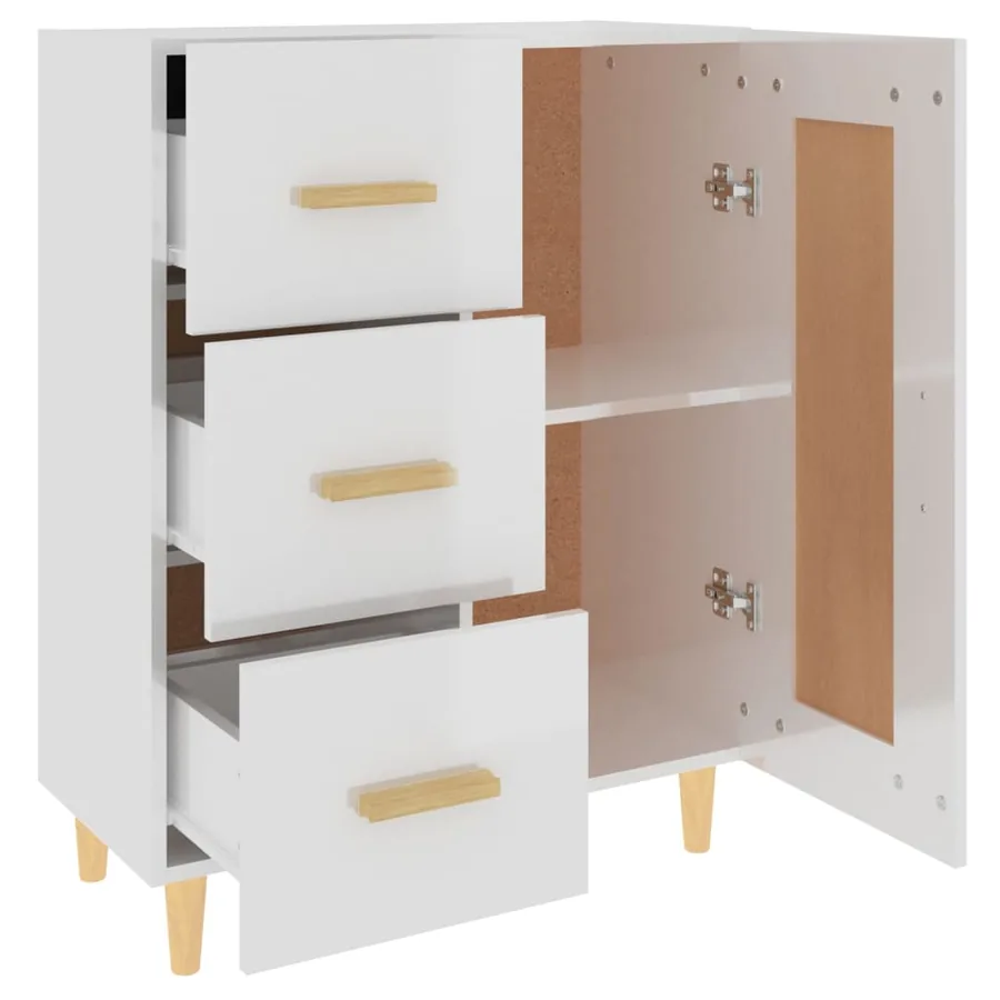 Buffet Blanc brillant 69,5x34x90 cm Bois d'ingénierie - 6