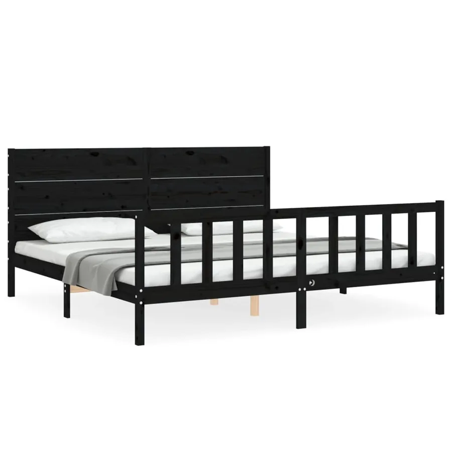 Cadre de lit sans matelas noir 200x200 cm bois massif de pin - 2