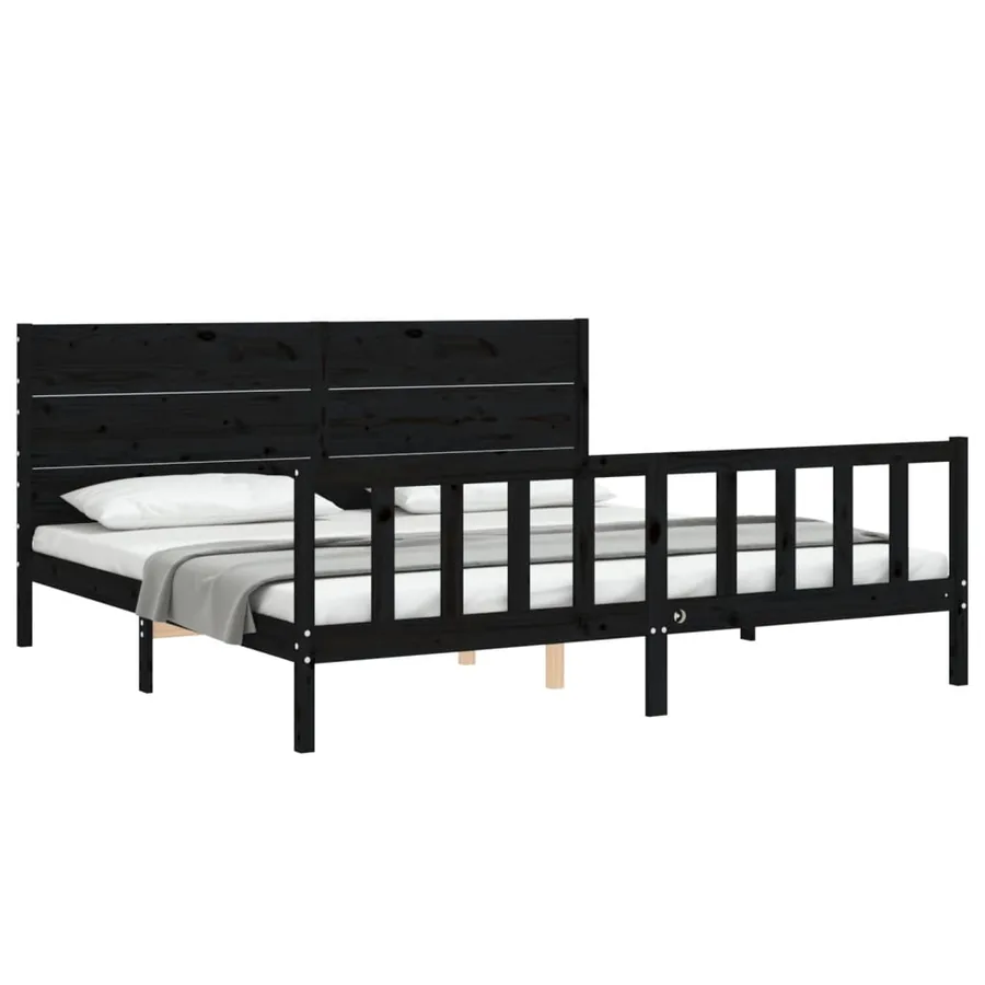 Cadre de lit sans matelas noir 200x200 cm bois massif de pin - 4