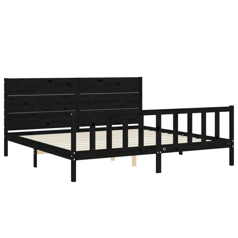 Cadre de lit sans matelas noir 200x200 cm bois massif de pin - 5