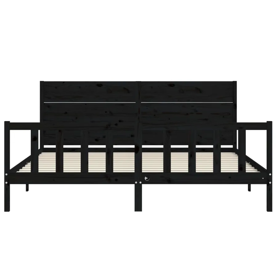 Cadre de lit sans matelas noir 200x200 cm bois massif de pin - 6
