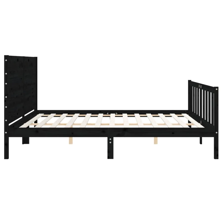 Cadre de lit sans matelas noir 200x200 cm bois massif de pin - 7
