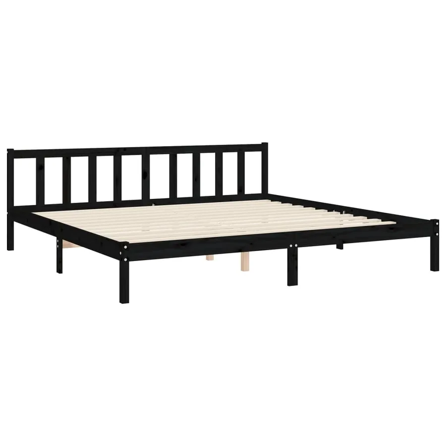 Cadre de lit sans matelas noir 200x200 cm bois massif de pin - 9