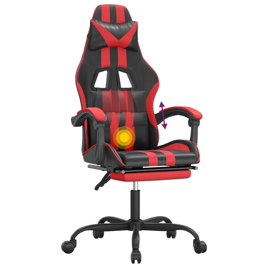Chaise de jeu pivotante et repose-pied Noir et rouge Similicuir - 12