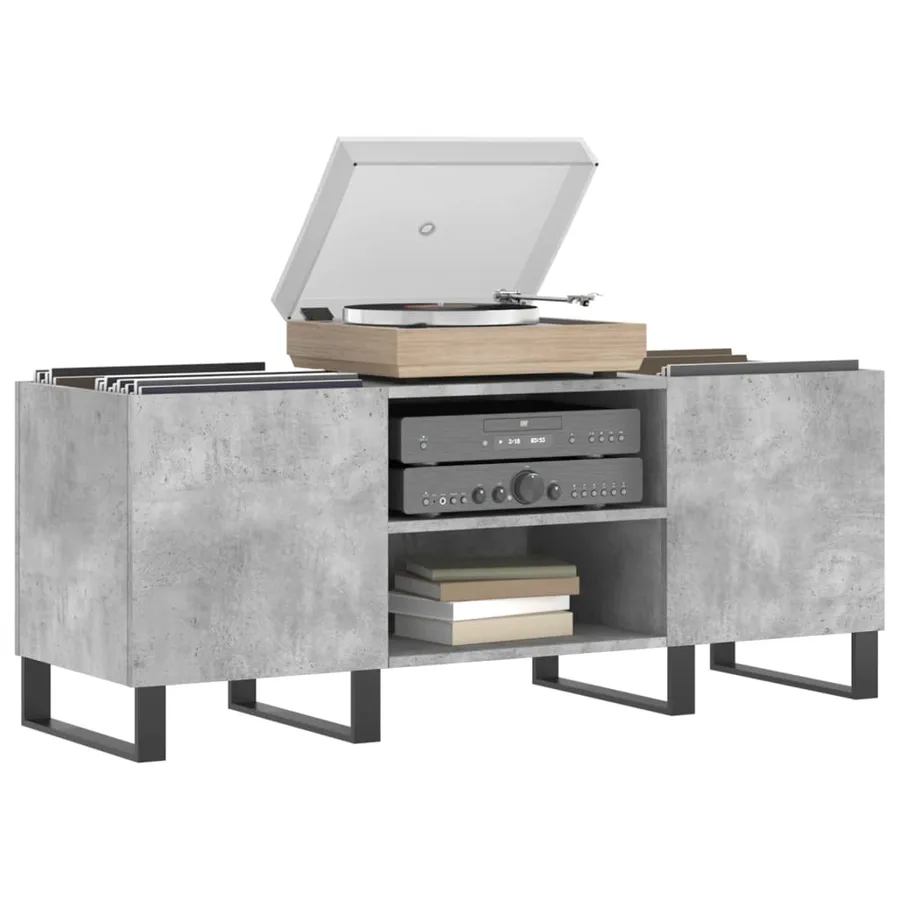 Armoire à disques gris béton 121x38x48 cm bois d'ingénierie - 3
