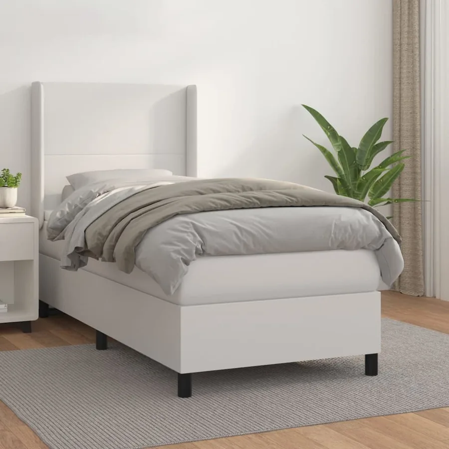 Sommier à lattes de lit avec matelas Blanc 90x190 cm Similicuir