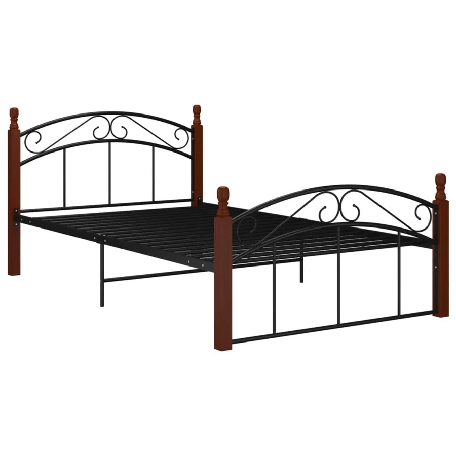 Cadre de lit sans matelas noir métal bois chêne 120x200 cm - 2
