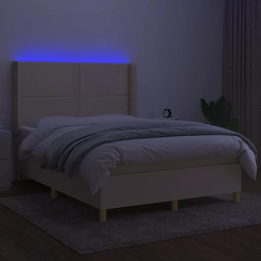 Sommier à lattes de lit matelas et LED Crème 140x200 cm Tissu - 3