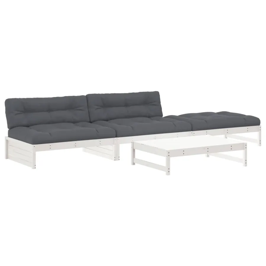 Salon de jardin 4 pcs avec coussins blanc bois massif - 2