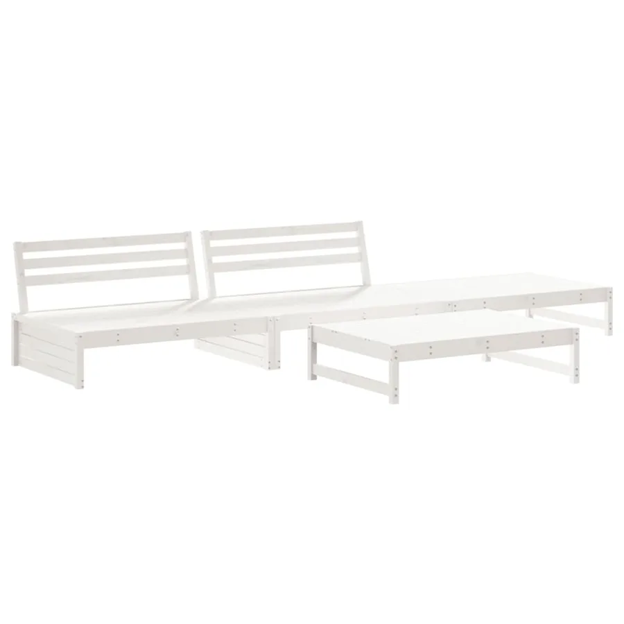 Salon de jardin 4 pcs avec coussins blanc bois massif - 3