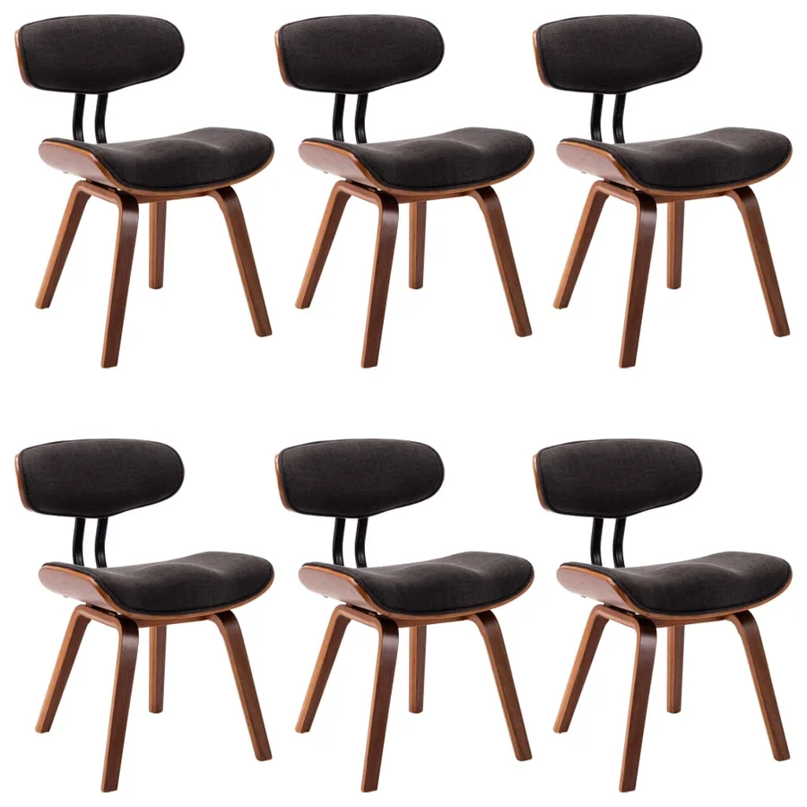 Chaises à manger lot de 6 gris bois courbé et tissu - 2