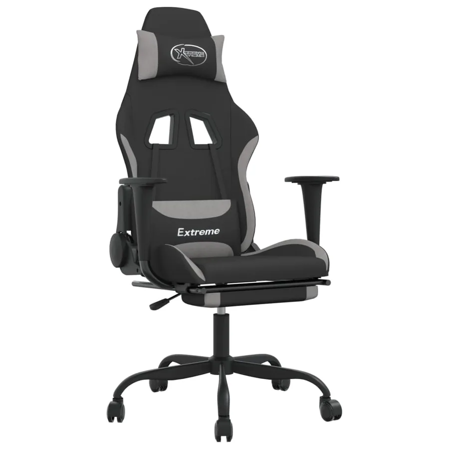 Chaise de jeu avec repose-pied Noir et gris clair Tissu - 2