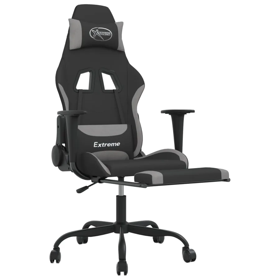 Chaise de jeu avec repose-pied Noir et gris clair Tissu - 6