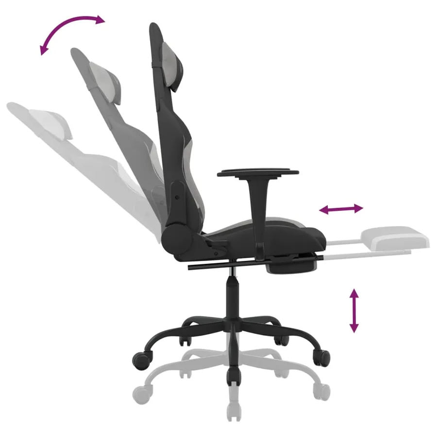 Chaise de jeu avec repose-pied Noir et gris clair Tissu - 7