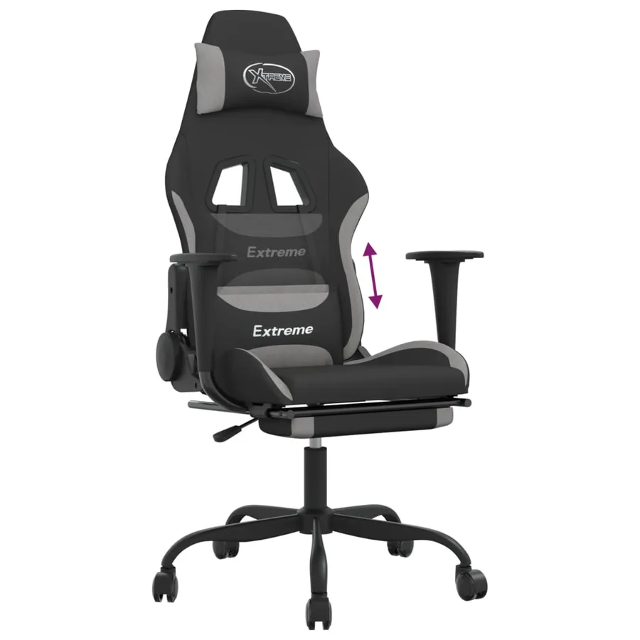 Chaise de jeu avec repose-pied Noir et gris clair Tissu - 8