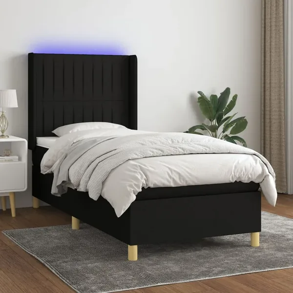 Sommier à lattes de lit matelas et LED Noir 80x200cm Tissu