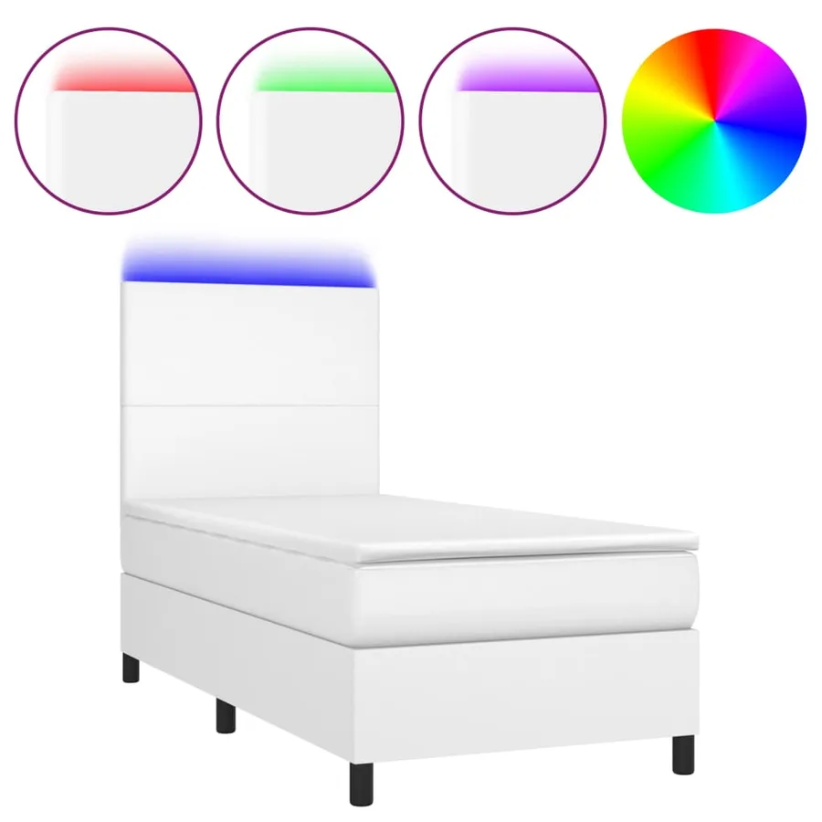 Sommier à lattes de lit avec matelas et LED Blanc 90x190 cm - 2