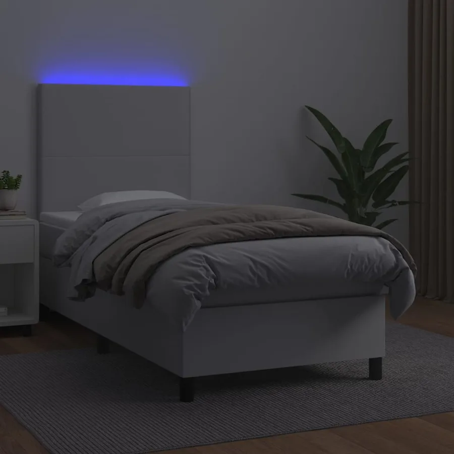 Sommier à lattes de lit avec matelas et LED Blanc 90x190 cm - 4