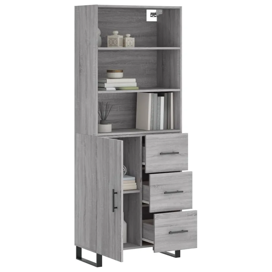 Buffet haut Sonoma gris 69,5x34x180 cm Bois d'ingénierie - 3