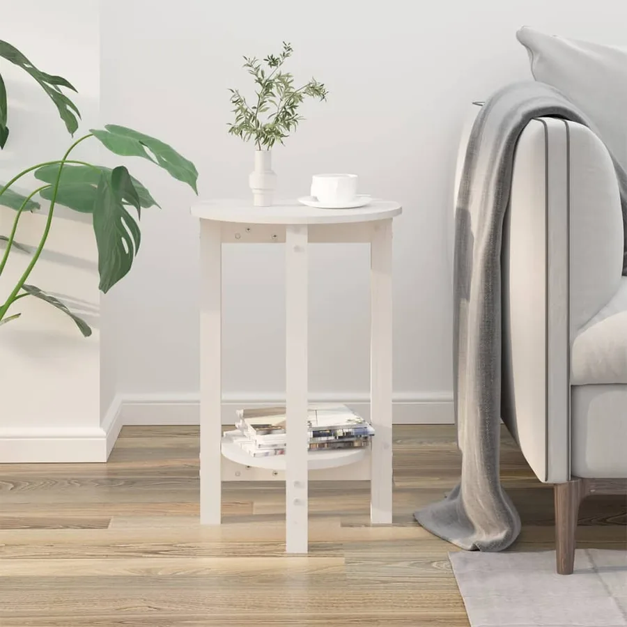 Table basse Blanc Ø 40x60 cm Bois massif de pin - 3
