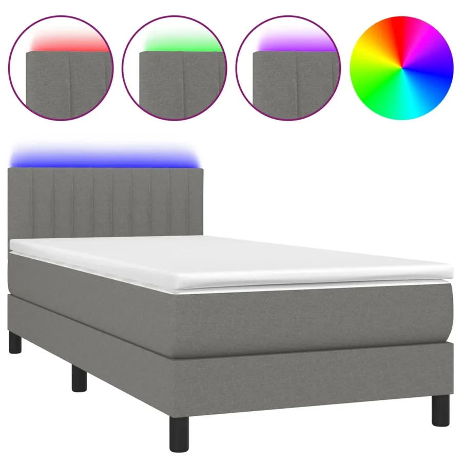Sommier à lattes de lit avec matelas et LED Gris foncé 80x200cm - 2