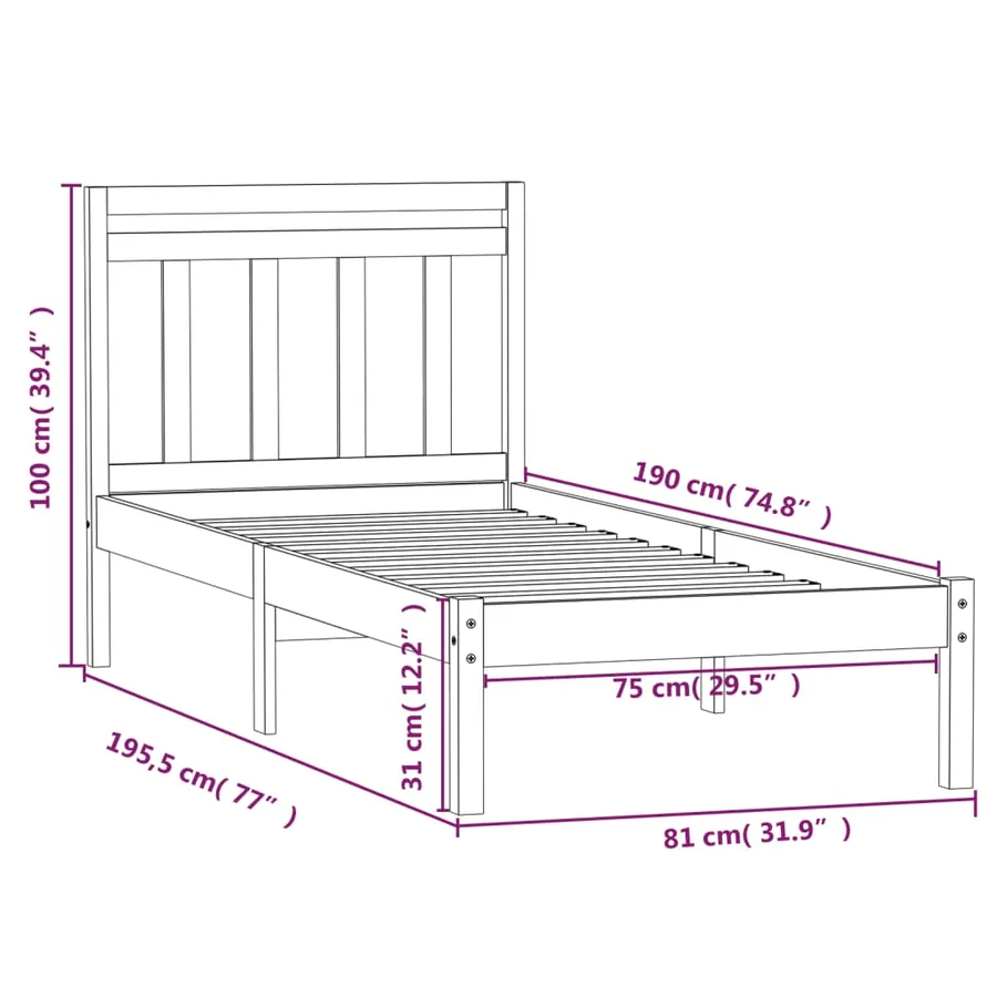 Cadre de lit sans matelas bois massif - 9