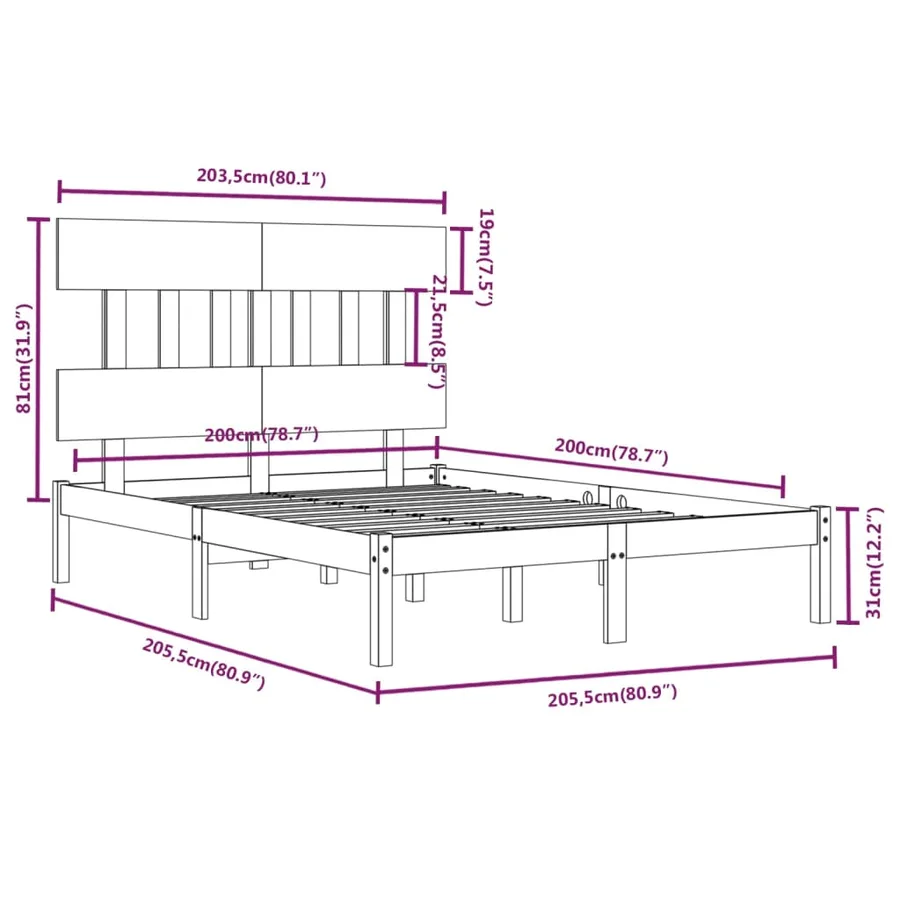 Cadre de lit Blanc Bois massif 200x200 cm - 6