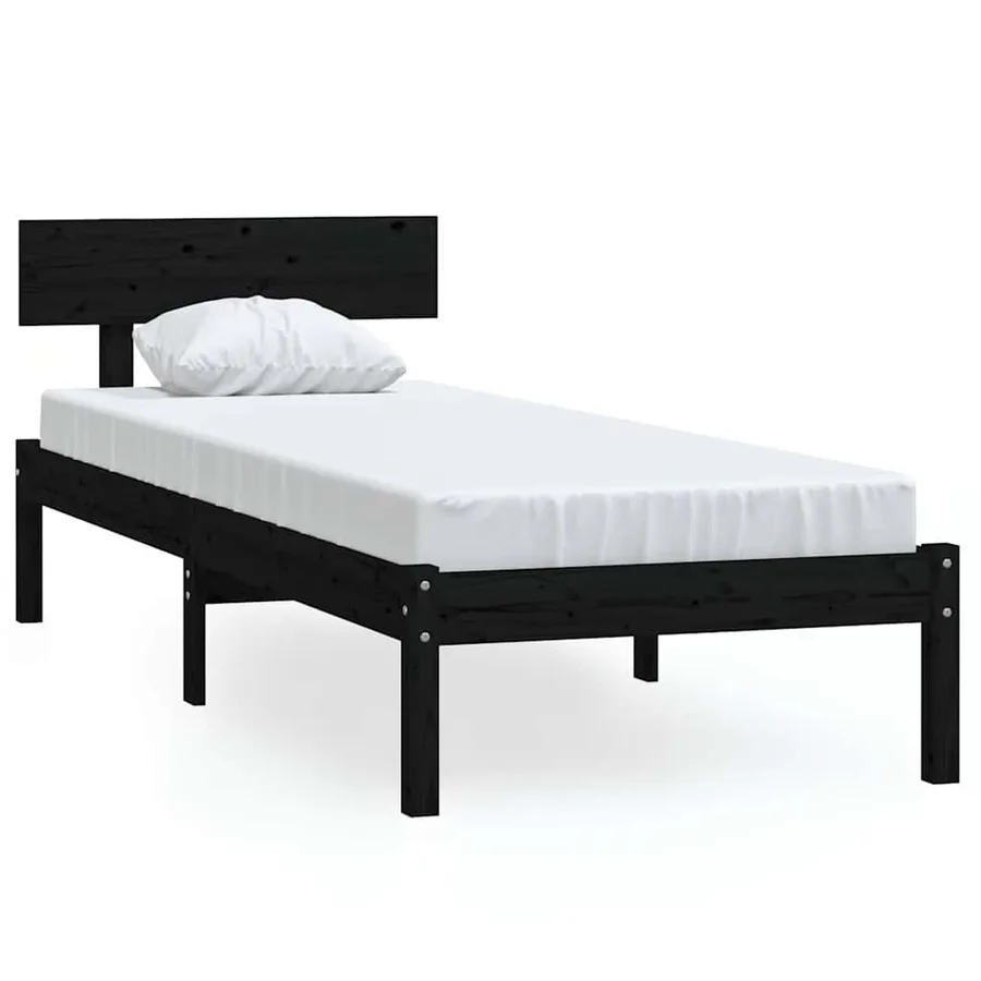Cadre de lit sans matelas noir bois massif 100x200 cm - 2