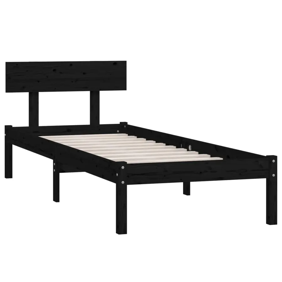 Cadre de lit sans matelas noir bois massif 100x200 cm - 3