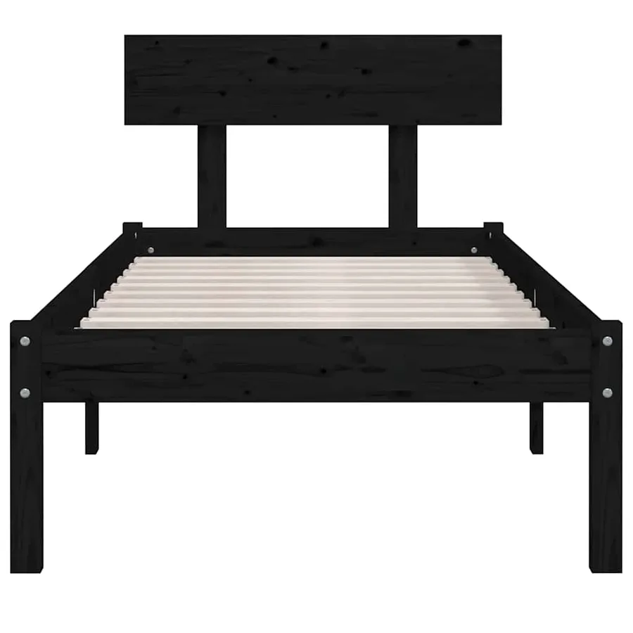 Cadre de lit sans matelas noir bois massif 100x200 cm - 4