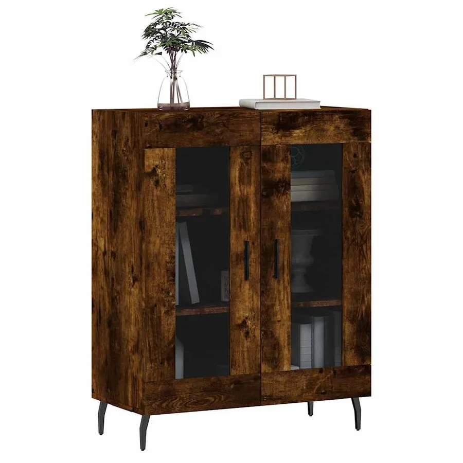 Buffet chêne fumé 69,5x34x90 cm bois d'ingénierie - 3