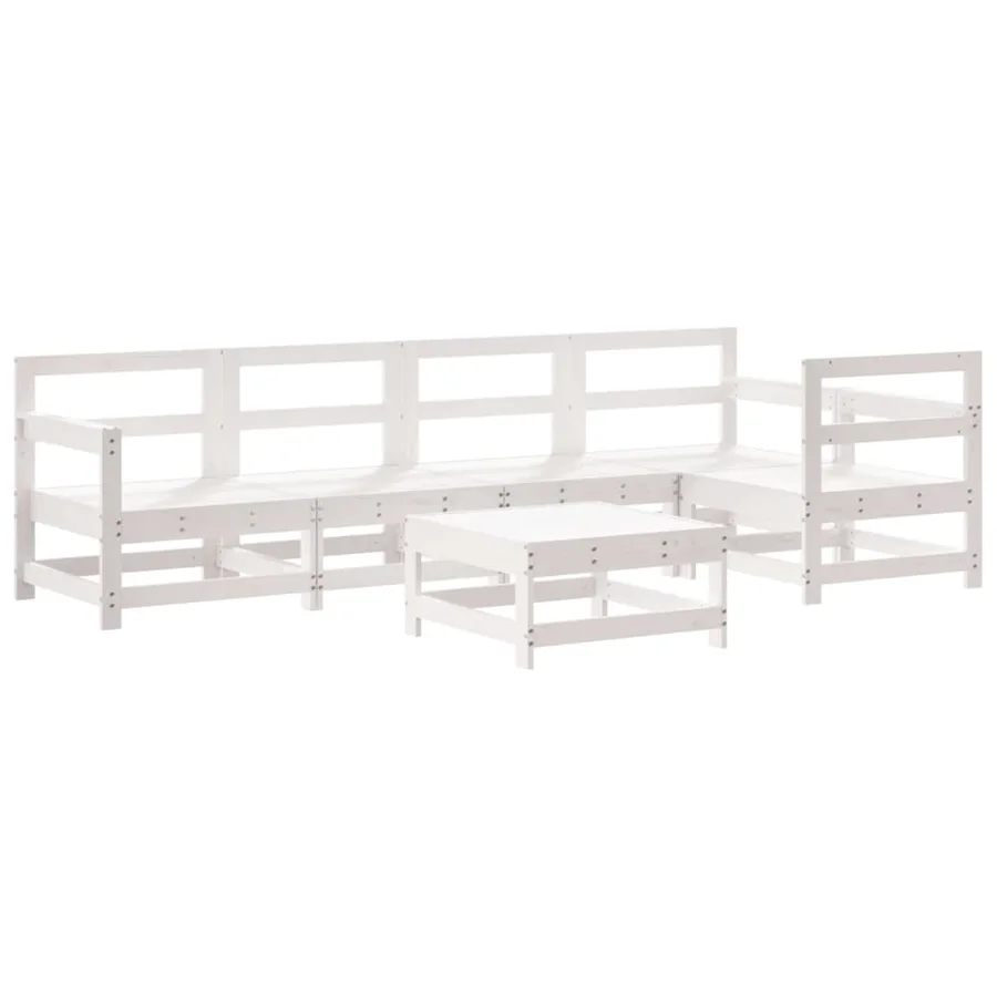 Salon de jardin 6 pcs avec coussins blanc bois massif - 3
