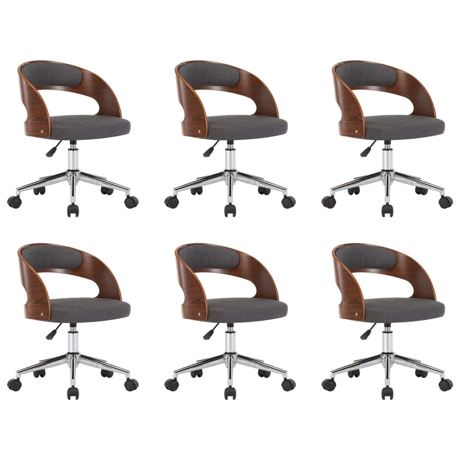 Chaises pivotantes à manger lot de 6 gris bois courbé et tissu - 2