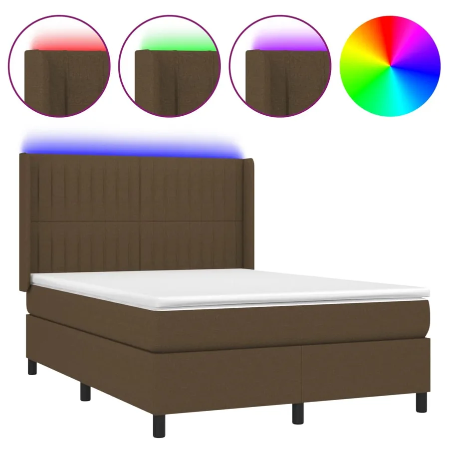 Sommier à lattes de lit matelas et LED Marron foncé 140x200 cm - 2