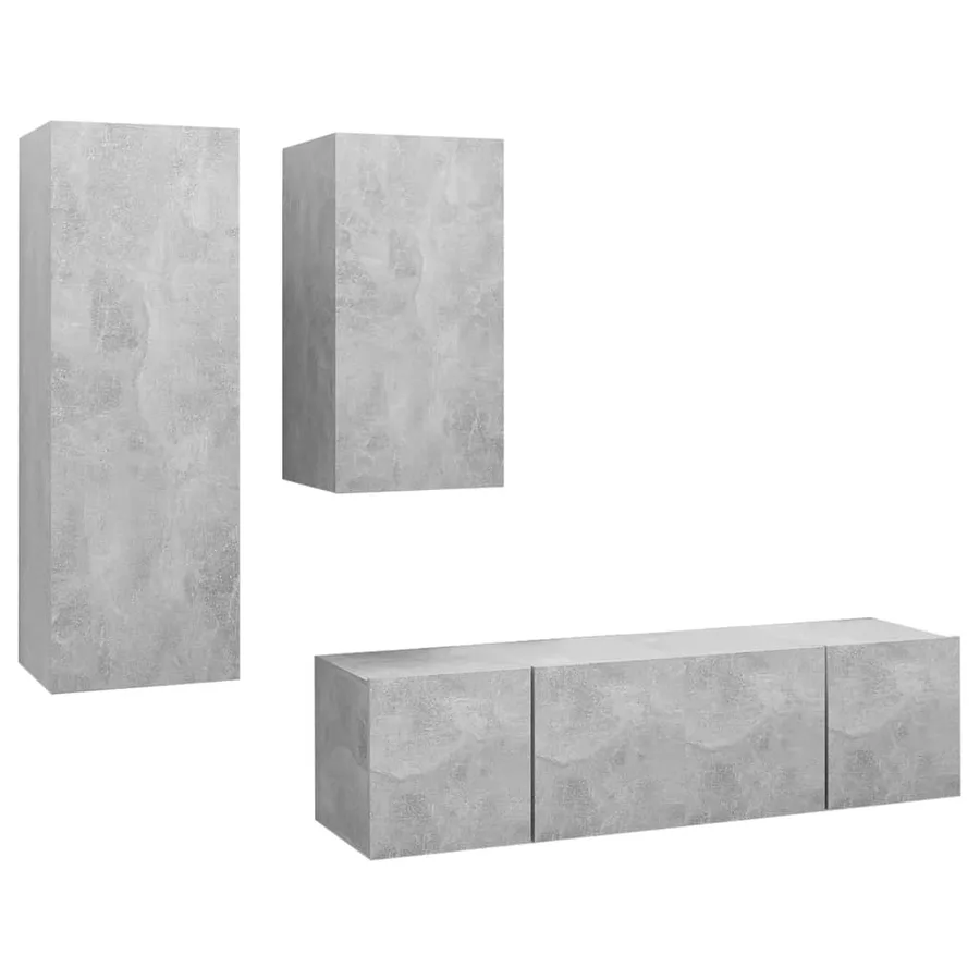 Ensemble de meubles TV 4 pcs Gris béton Bois d'ingénierie - 2