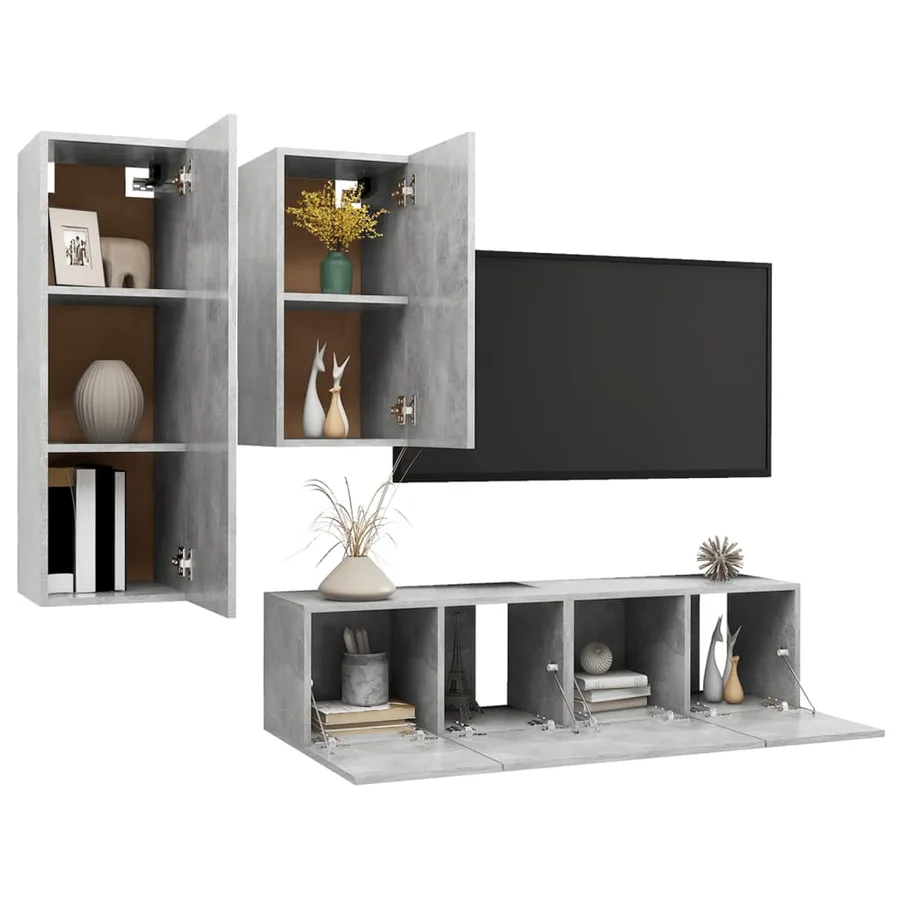 Ensemble de meubles TV 4 pcs Gris béton Bois d'ingénierie - 3
