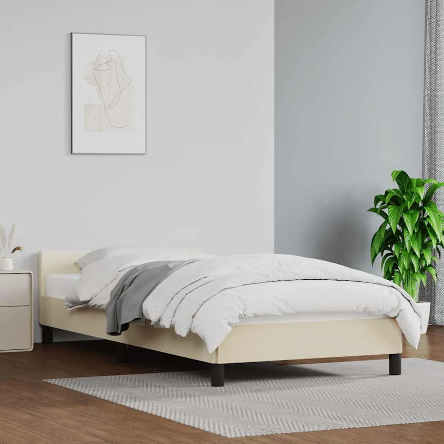Cadre de lit avec tête de lit sans matelas crème 90x200 cm