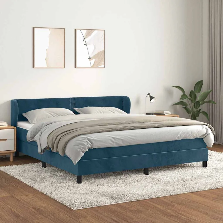Sommier à lattes de lit et matelas Bleu foncé 160x200cm Velours