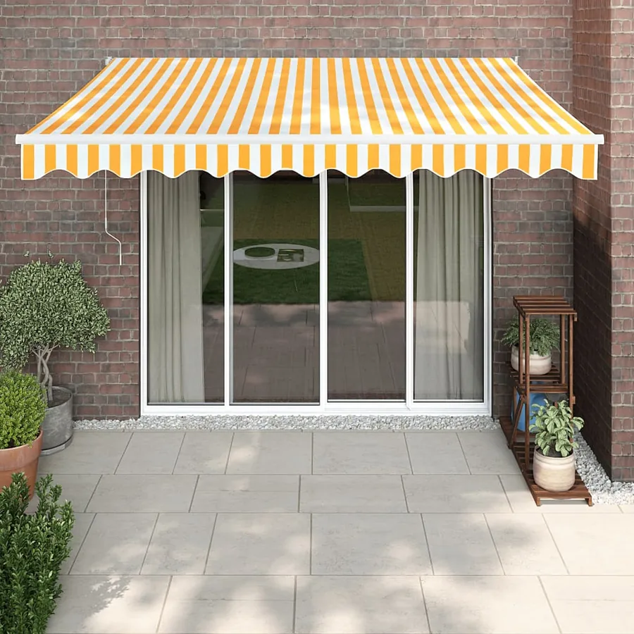 Auvent rétractable automatique jaune et blanc 3,5x2,5 m