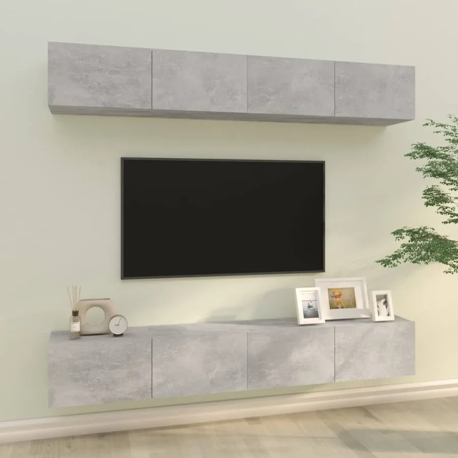 Meubles TV muraux 4 pcs Gris béton 100x30x30 cm