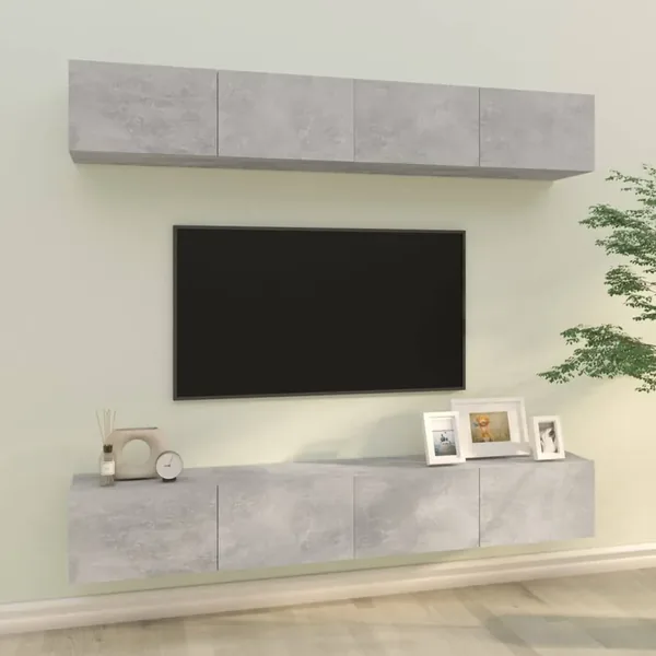 Meubles TV muraux 4 pcs Gris béton 100x30x30 cm