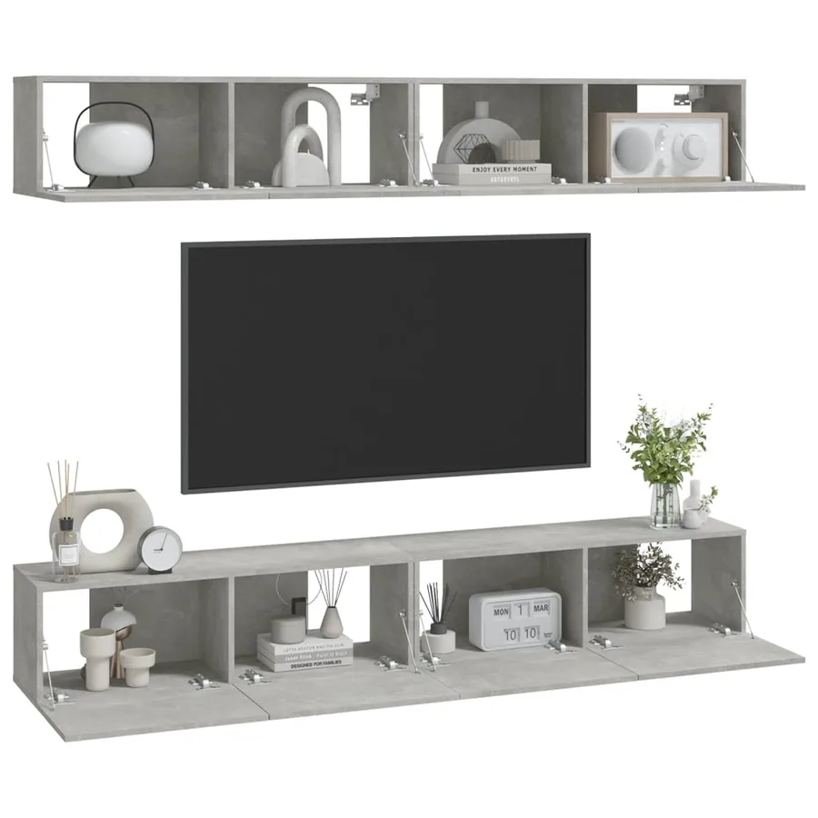 Meubles TV muraux 4 pcs Gris béton 100x30x30 cm - 3
