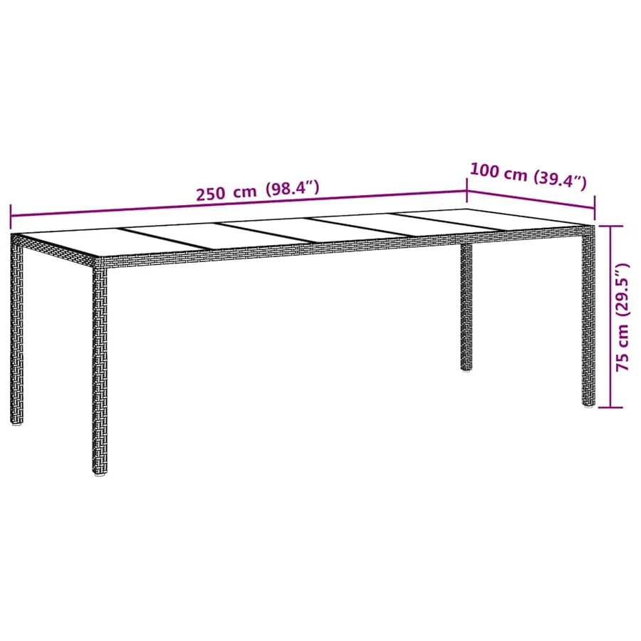 Table de Jardin Gris 250 x 100 x 75 cm polyrotin - 7