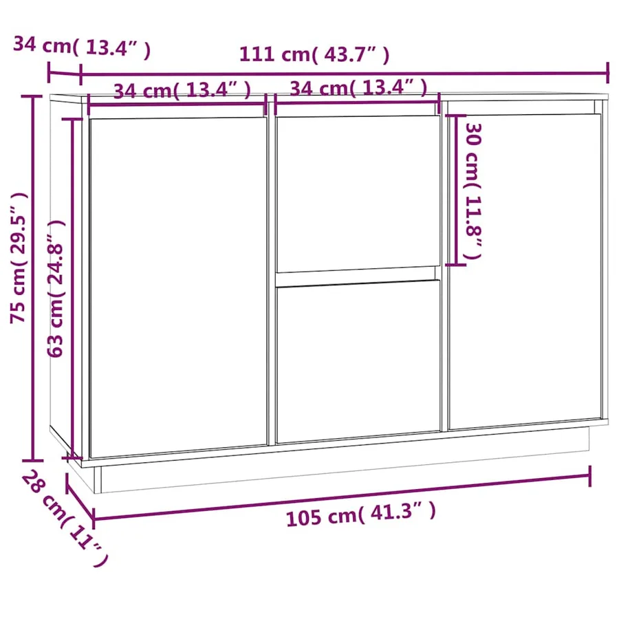 Buffet Noir 111x34x75 cm Bois massif de pin - 10