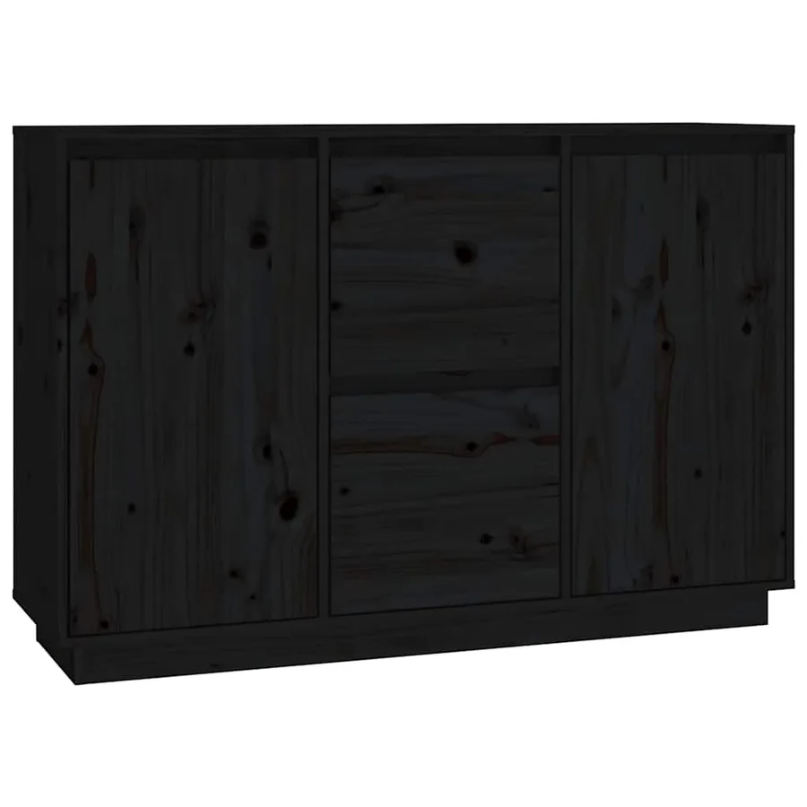 Buffet Noir 111x34x75 cm Bois massif de pin - 2