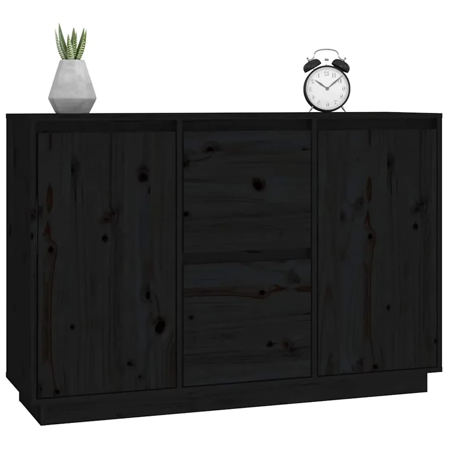 Buffet Noir 111x34x75 cm Bois massif de pin - 4